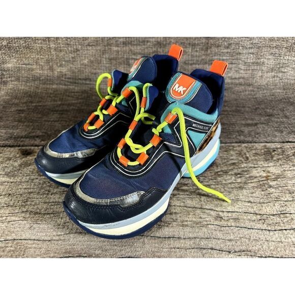 Michael Kors Womens Olympia Sig Semi Lux Trainer Sneakers Multi Color Sz 7